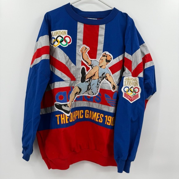Vintage 80's Adidas Olympic Games‎ London 1908 1948 Flag Mens XL pullover - Picture 1 of 9